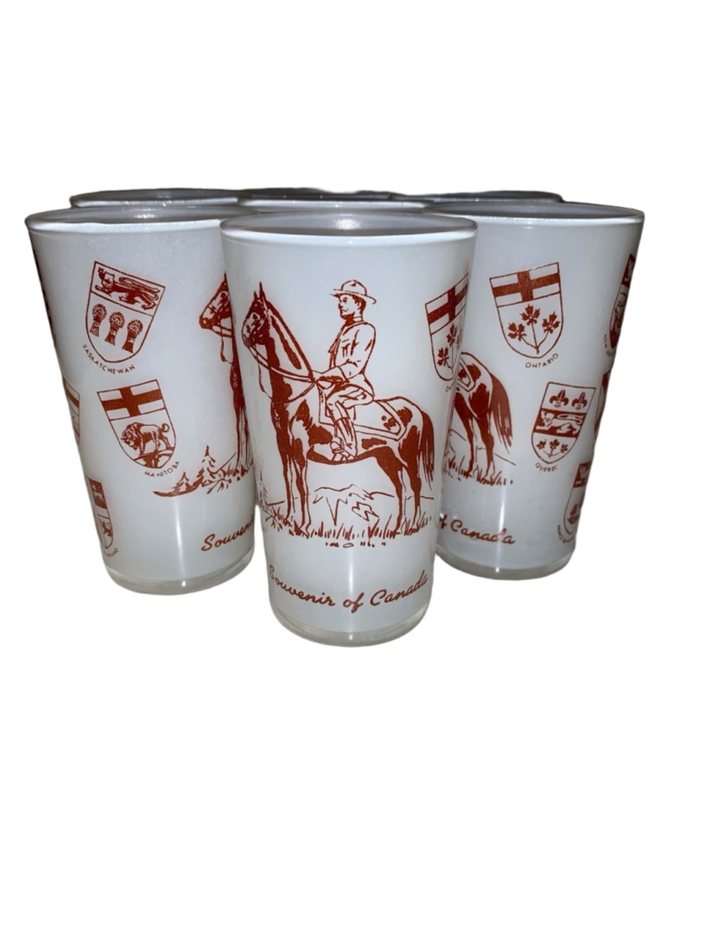 Drinkware Set of 7 White and brown Souvenir of Canada rcmp horse